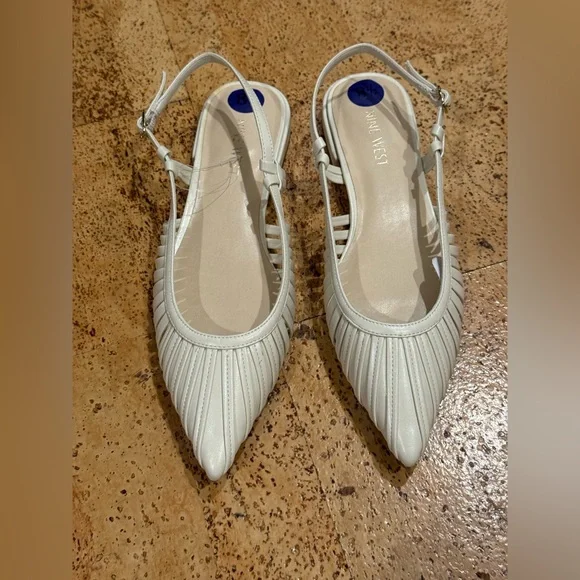 New Nine West Cream Pointed-Toe Slingback Flats Size 8 1/2 Women’s - Picture 2 of 15